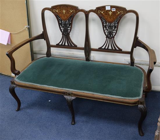 An Edwardian inlaid mahogany chair settee